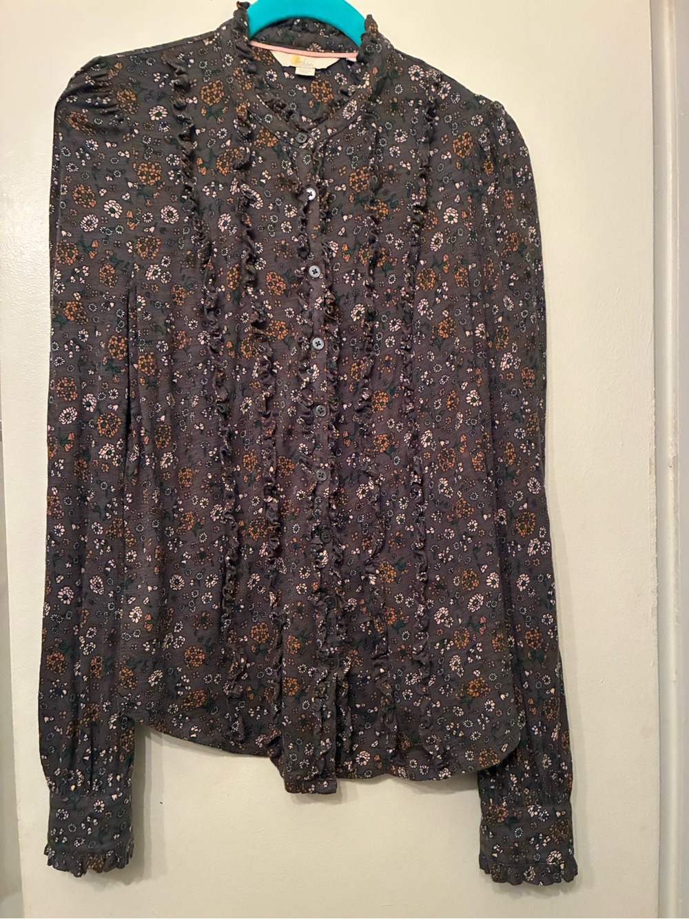 Boden prairie vibe floral button down with ruffles size 6 cottagecore